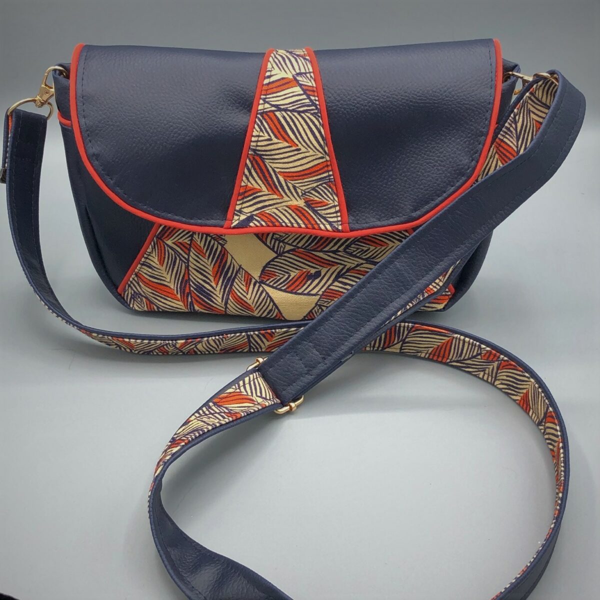 Sac besace lupin bleu et orange