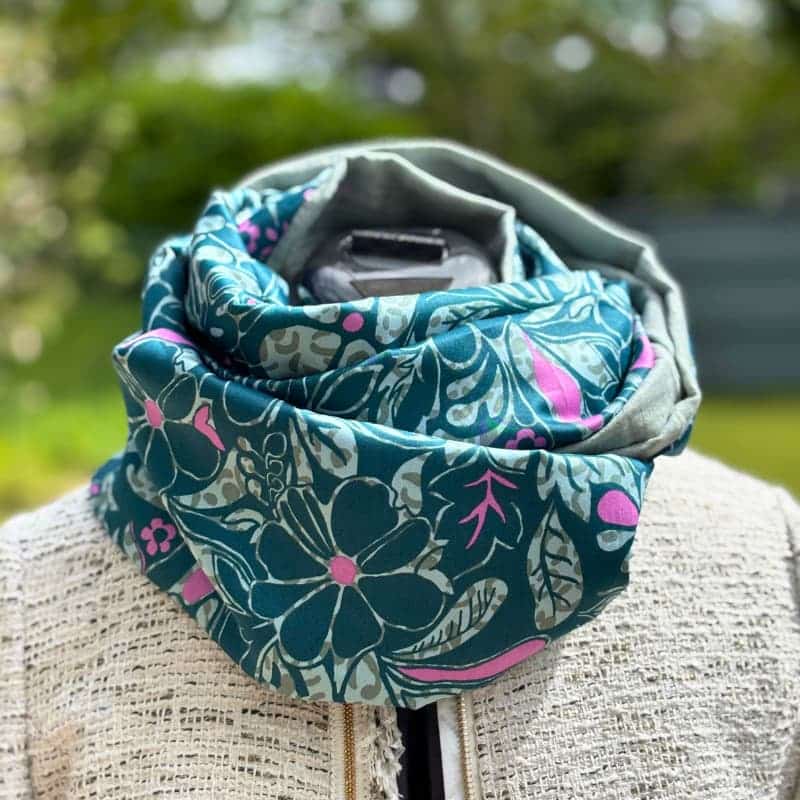écharpe tube vert et rose avec de jolies fleurs