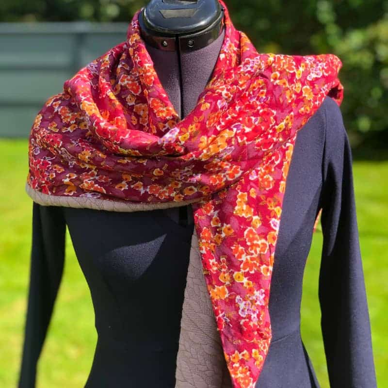 chèche femme vieux rose floral et uni réversible maison pivoine fabriqué en bretagne
