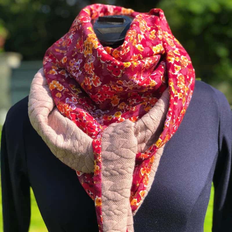 chèche femme vieux rose floral et uni réversible maison pivoine fabriqué en bretagne