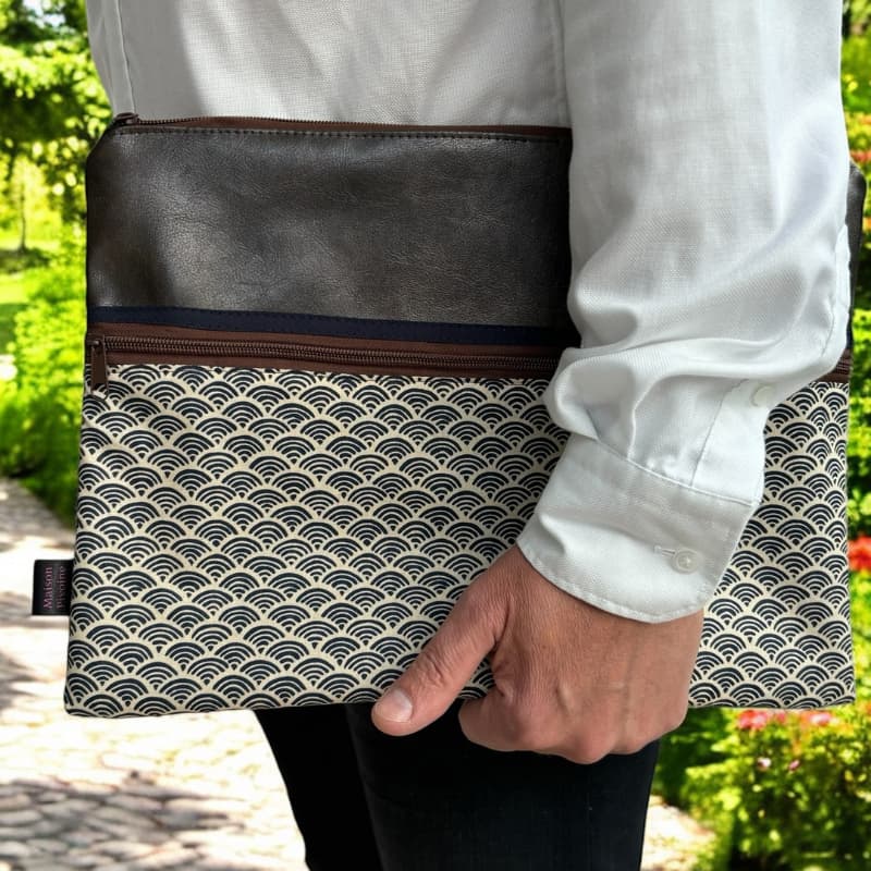 housse ordinateur portable marron avec poche zippée - Fabrication française - Maroquinerie quimperlé