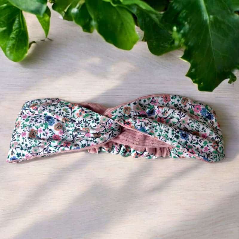 Bandeau femme torsadé pour les cheveux à petites fleur rose bleu