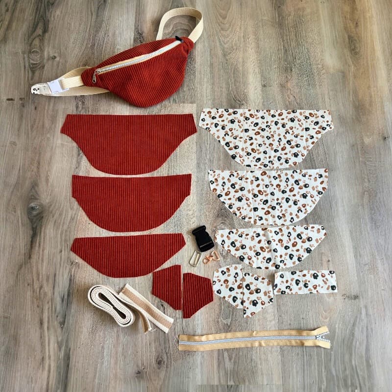 kit couture sac banane femme velours terra cotta et coton leopard